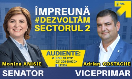 Monica Anisie și Adrian Costache, într-un banner al PNL Sector 2 din ianuarie 2021