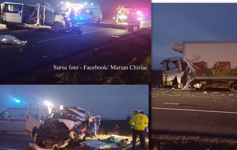 Accident pe E85. Patru morţi după ce un microbuz s-a ciocnit cu un camion.