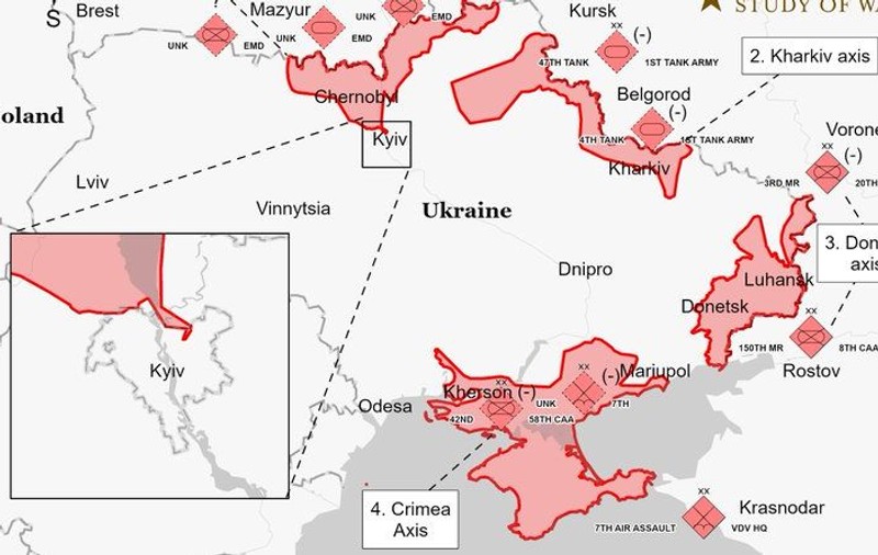 Analiza la zi a invaziei, cum stau trupele: Forțele ruse nu au izolat Kievul, au avut atacuri „slab executate” în nord-est, dar gonesc pe multe direcții spre capitală