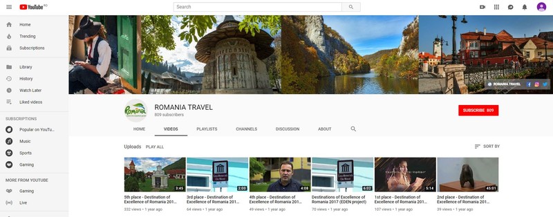 Cel mai recent clip de pe contul de Youtube asociat site-ului Ministerului Turismului a fost publicat în urmă cu un an sursă foto: captură Youtube Romania Travel