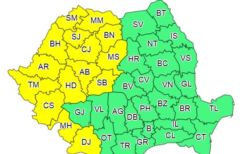 Cod galben de caniculă în 15 județe din vestul țării. Vor fi peste 35 de grade