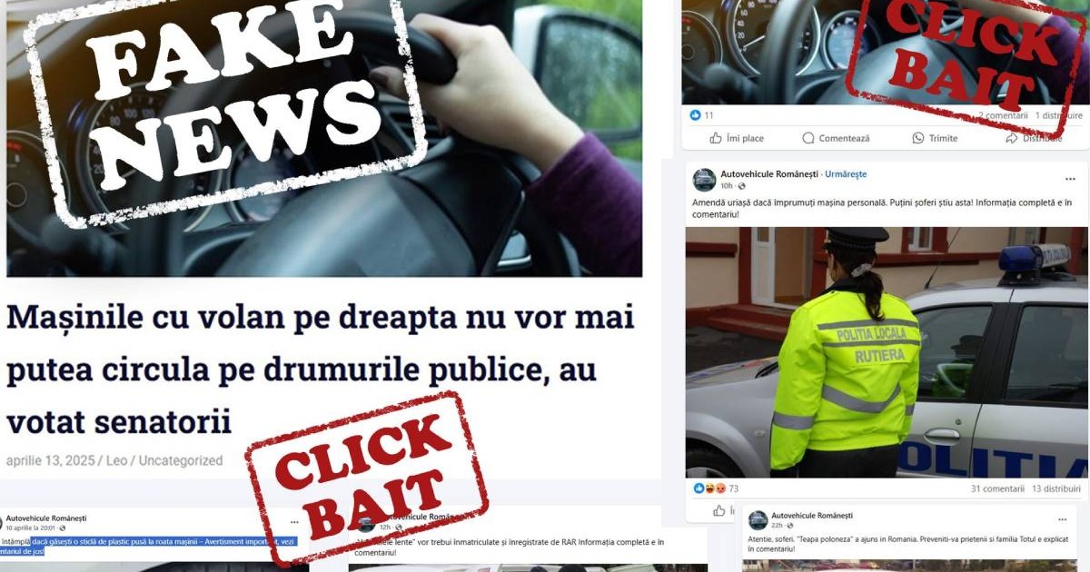 colaj foto cu mai multe capturi de ecran in care sunt diferite stiri fake news despre industria auto