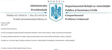 Răspunsul Administrației Prezidențiale