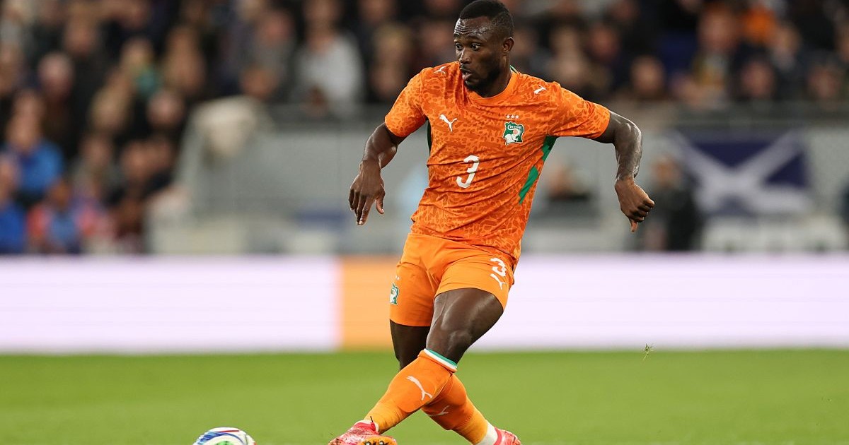 LIVERPOOL, ENGLAND - MARCH 31: Ghislain Konan of Ivory Coast passes the ball during the international friendly match between Scotland and Ivory Coast at Hill Dickinson Stadium on March 31, 2026 in Liverpool, England. (Photo by Kate McShane/Getty Images)
