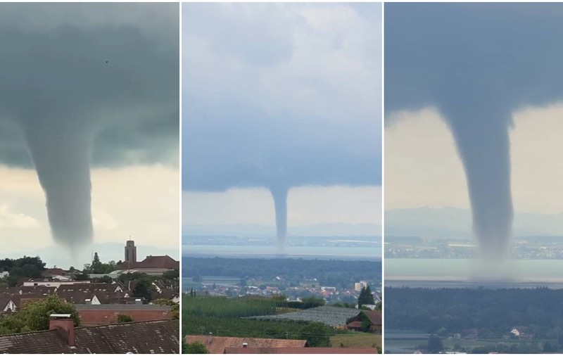 O tornadă uriașă s-a format brusc deasupra Lacului Constanța, în Germania. Vârtejul a rămas nemișcat aproape 20 de minute, apoi s-a apropiat periculos de țărm