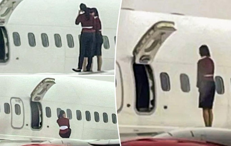 Trei stewardese din Coreea de Sud, surprinse pozând pe aripa unui avion: „Un antrenament pentru ieșirea de urgență”