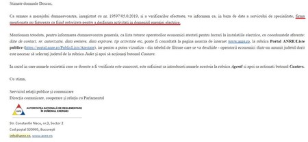 Raspuns de la ANRE despre firma Gil Instal