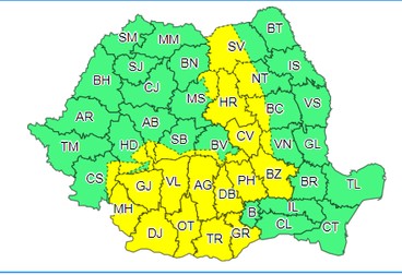 Codul galben afectează total sau parțial peste 20 de județe | Sursa: ANM