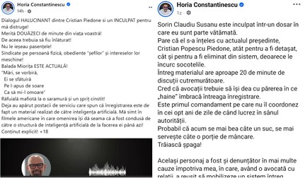 Înregistrarea audio care se presupune că este o discuție dintre Cristian Popescu Piedone și Susanu a fost păcută publică chiar de Horia Constantinescu. Foto: Captura foto