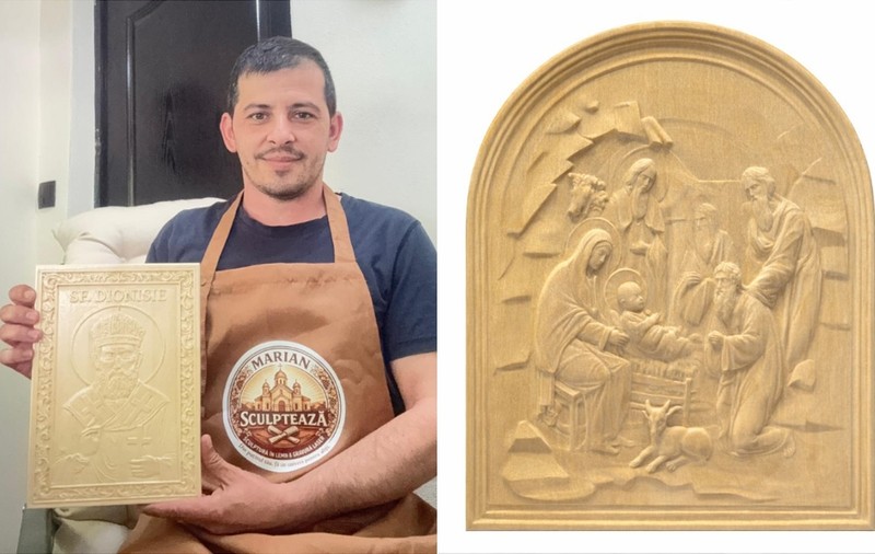 Un sculptor din Prahova continuă să creeze icoane din lemn în plină eră digitală. Banii încasați din lucrări, folosiți pentru tratamentul mamei sale