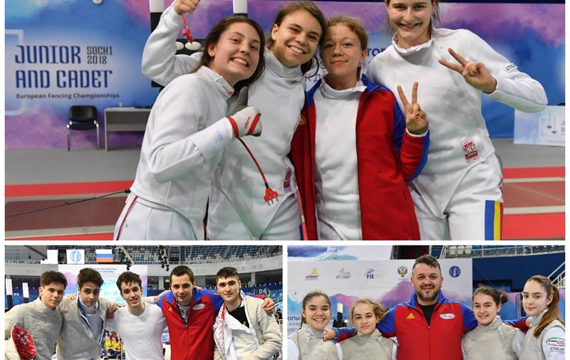 România a cucerit trei medalii de bronz la Campionatul European de scrimă pentru cadeți de la Soci, în probele de cadeți echipe la spadă feminin, sabie masculin și floretă feminin