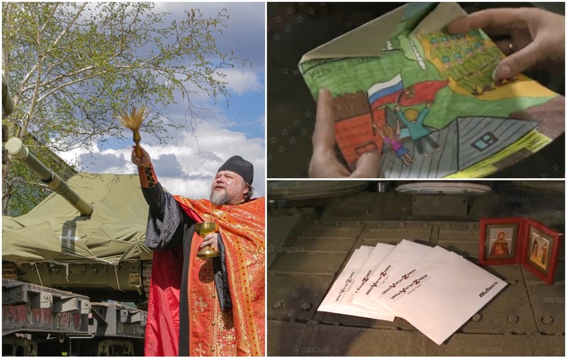 VIDEO | Cele mai puternice tancuri rusești trimise armatei, sfințite și pline cu „desene și scrisori de la copii și icoane ortodoxe”