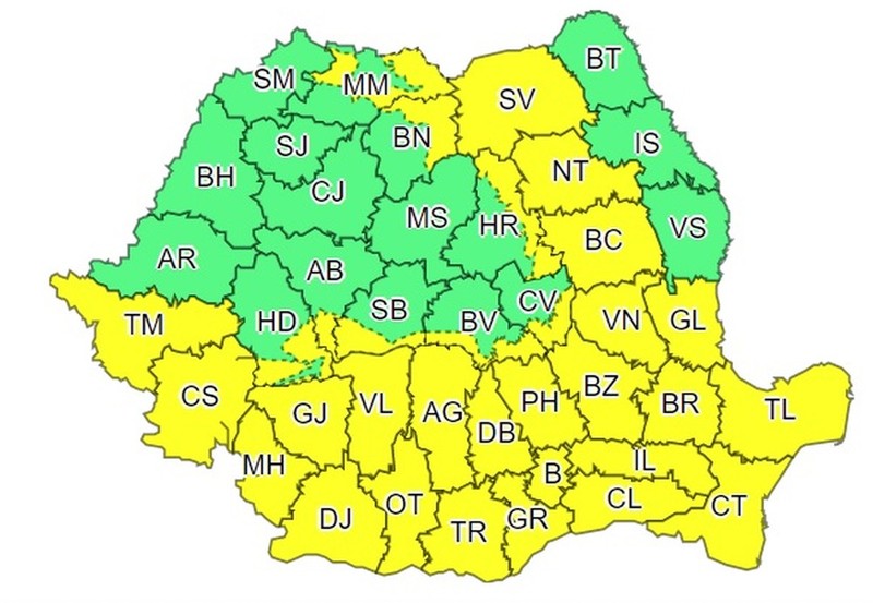 Zonele aflate sub avertizare de cod galben de ploi până pe 6 iunie, ora 6.00