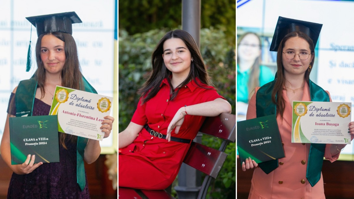 Antonia Leon (EuroEd), Daria Crăciun (Colegiul „Richard Wurmbrand”) și Ioana Bușaga (EuroEd), cele trei „zeciste” provenite de la școli private din Iași