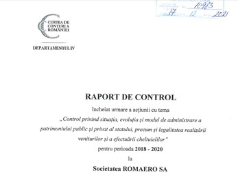Pagina de gardă a raportului de 83 de pagini realizat de Curtea de Conturi