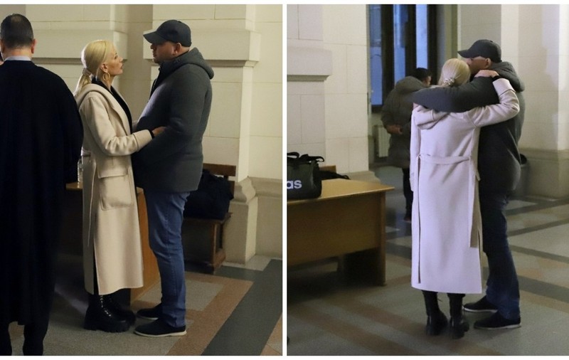 Laura Vicol și soțul ei, Vladimir Ciorbă, îmbrățișați chiar înainte să fie urcați în dubă și duși în arest, după ce au fost arestați preventiv