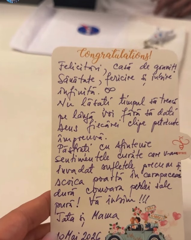 Scrisoarea primită de Andreea Bălan de la părinții lui Victor Cornea, în ziua nunții lor. Artista a făcut totul public