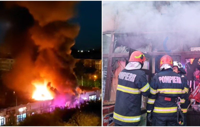 Incendiu violent la mai multe spații comerciale din Craiova | VIDEO