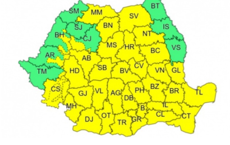 34 de ore de ploi torențiale. Cod galben în aproape toată țara: vijelii și grindină