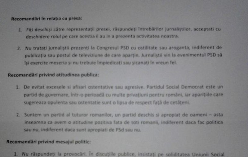 FOTO EXCLUSIV | Cum trebuie să se poarte PSD-iştii în public şi în faţa presei, la CONGRES