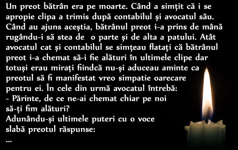 Bancul de sâmbătă: Ce caută un avocat şi un contabil lângă un preot pe moarte