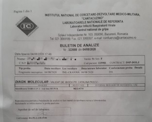 Rezultatul analizei din plămâni, făcută la “Cantacuzino”, a fost negativ
