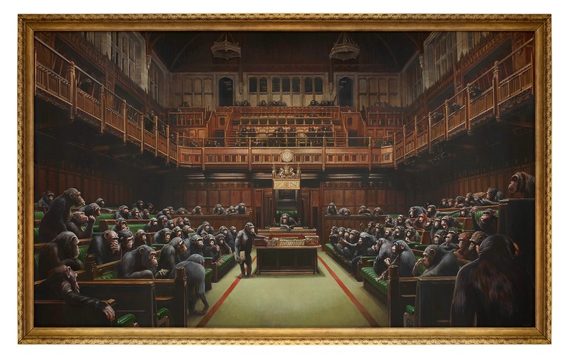 Pictura lui Bansky în care parlamentarii britanici sunt înfățișați drept maimuţe, vândută cu o sumă record