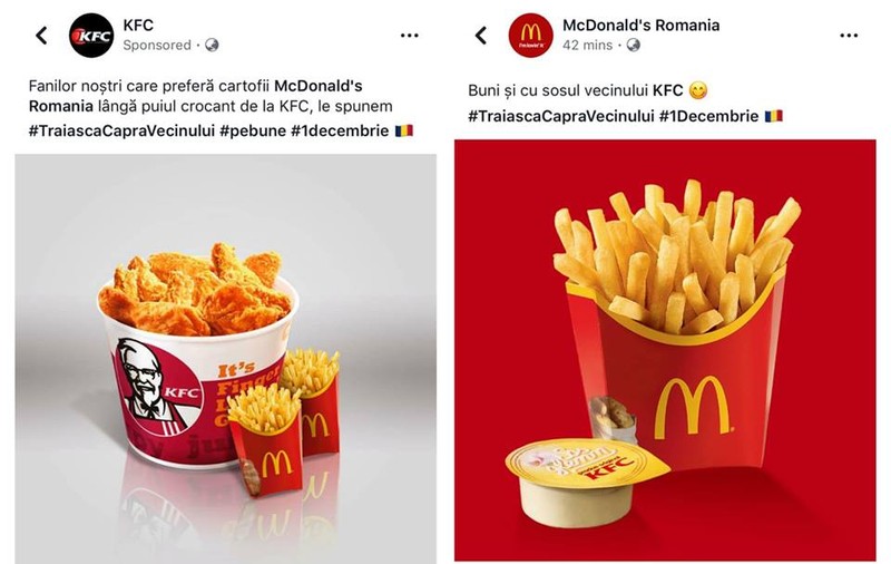 Mc Donald's și KFC s-au unit de 1 Decembrie. Mesajele de “înfrățire“ care au stârnit reacții incredibile în mediul virtual