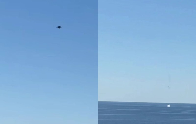 Momentul în care un avion F-16 distruge cu tunul drona marină aflată în apropiere de Neptun Deep