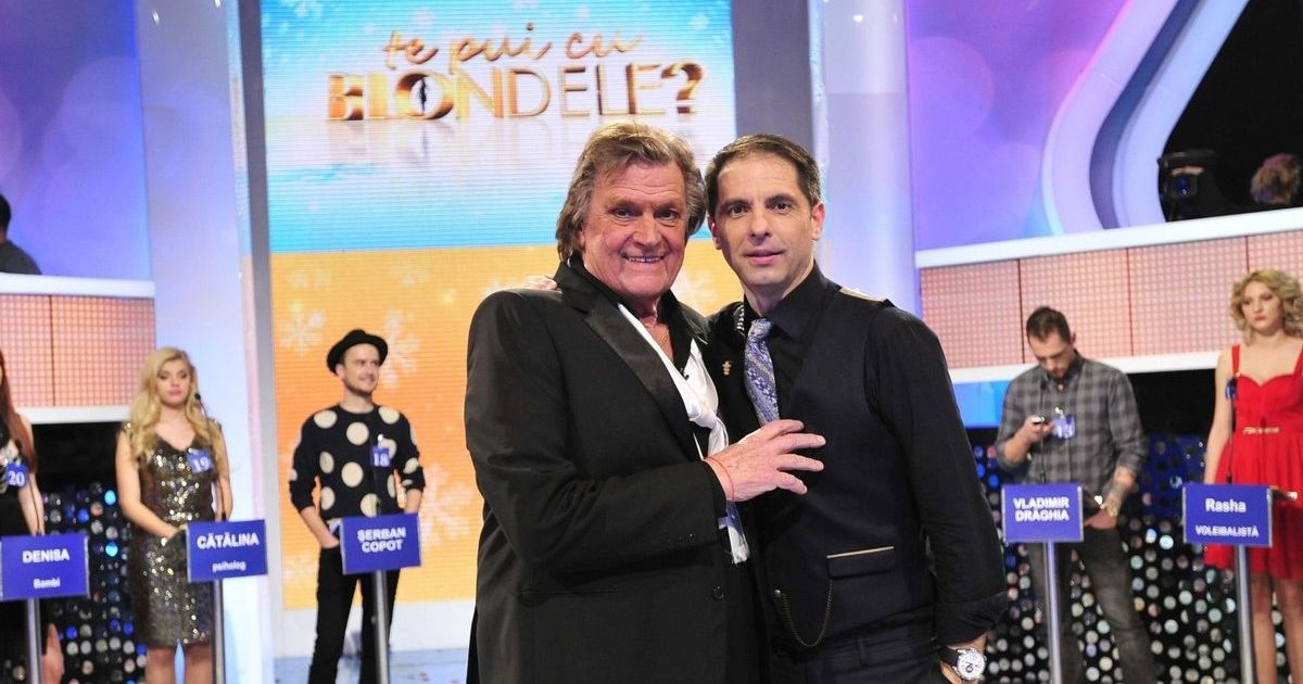 Florin Piersic și Dan Negru în studioul emisiunii „Te pui cu blondele”, difuzată în trecut de Antena 1