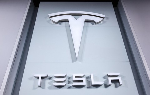 Tesla Company Logo at the IAA 2015