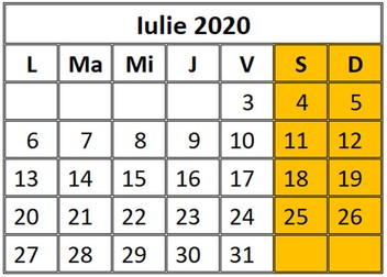 calendar zile libere iulie 2020