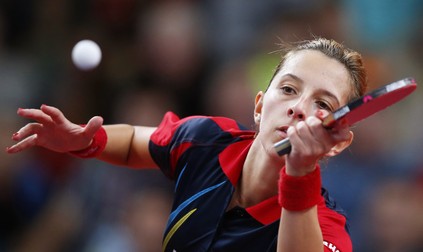 Elizabeta Samara of Romania in action against Jie Li of the Netherlands during their women's singles final match of the Table Tennis European Championships in Ekaterinburg, Russia, 04 October 2015. EPA/SERGEI ILNITSKY