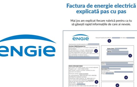 Un model de factură specimen Engie la energie, care are în stânga logoul companiei. Foto: Engie România