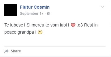 Mesajul lui Cosmin Flutur, după moartea bunicului său sursă foto: facebook.com