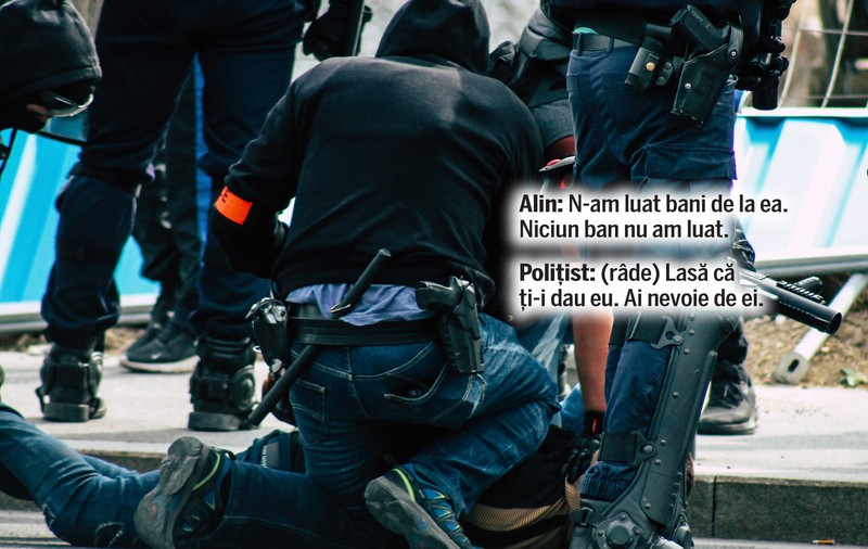 Bani băgați de polițiști cu forța în buzunarul unui tânăr vizat de un flagrant. ÎNREGISTRĂRI: „Niciun ban n-am luat”, „Lasă că ţi-i dau eu”, îi spune poliţistul