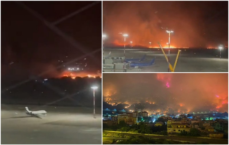 Arde și Sicilia! Imagini video dramatice cu aeroportul din Palermo înconjurat de flăcări