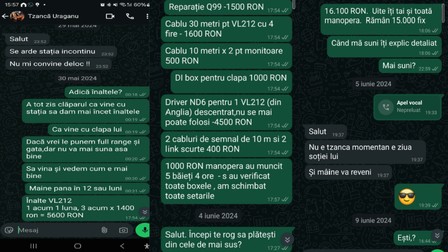 Discuția de pe whatsapp între patronul firmei și Tzancă Uraganu