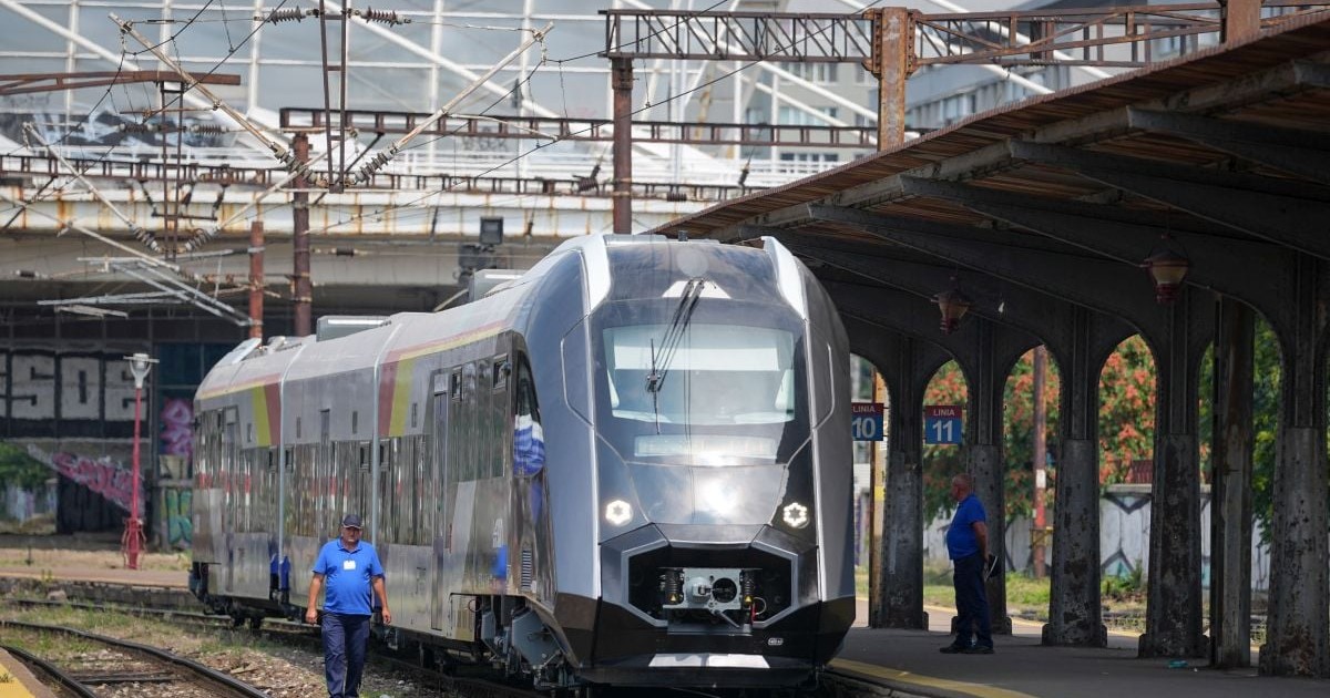 Ceremonia de lansare a trenului automotor Leon, proiectat si construit de Electroputere VFU Pascani, la Gara de Nord din Bucuresti, joi, 19 iunie 2025.