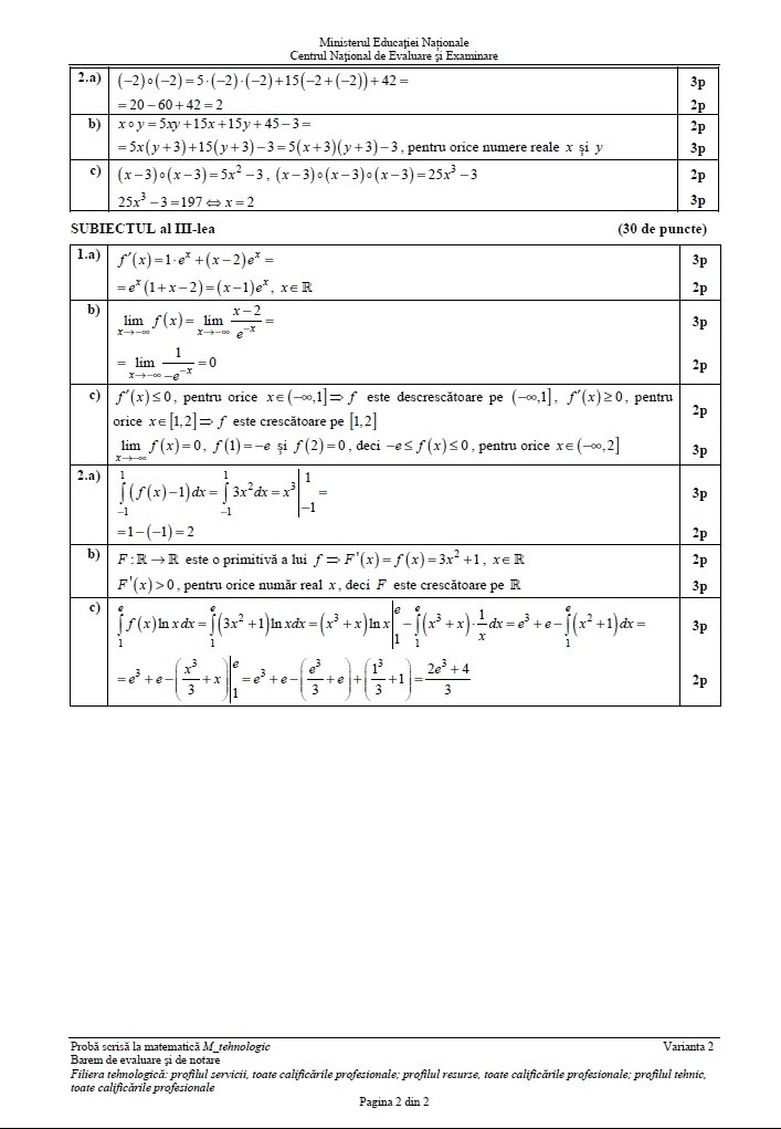 Barem matematică BAC 2018