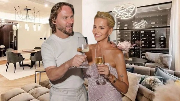 Pavel Nedved si Dara Rolins, ciocnind un pahar de șampanie