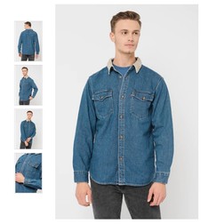 Jacheta-camasa de denim din amestec de canepa cu buzunare aplicate pe piept