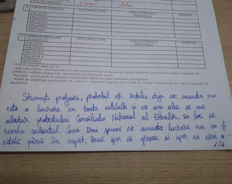 Mesajul de șase pagini transmis de o elevă în simularea de la BAC: „Am decis să protestez; nu mai vreau să se facă modificări în timpul anului școlar și să mă afecteze”