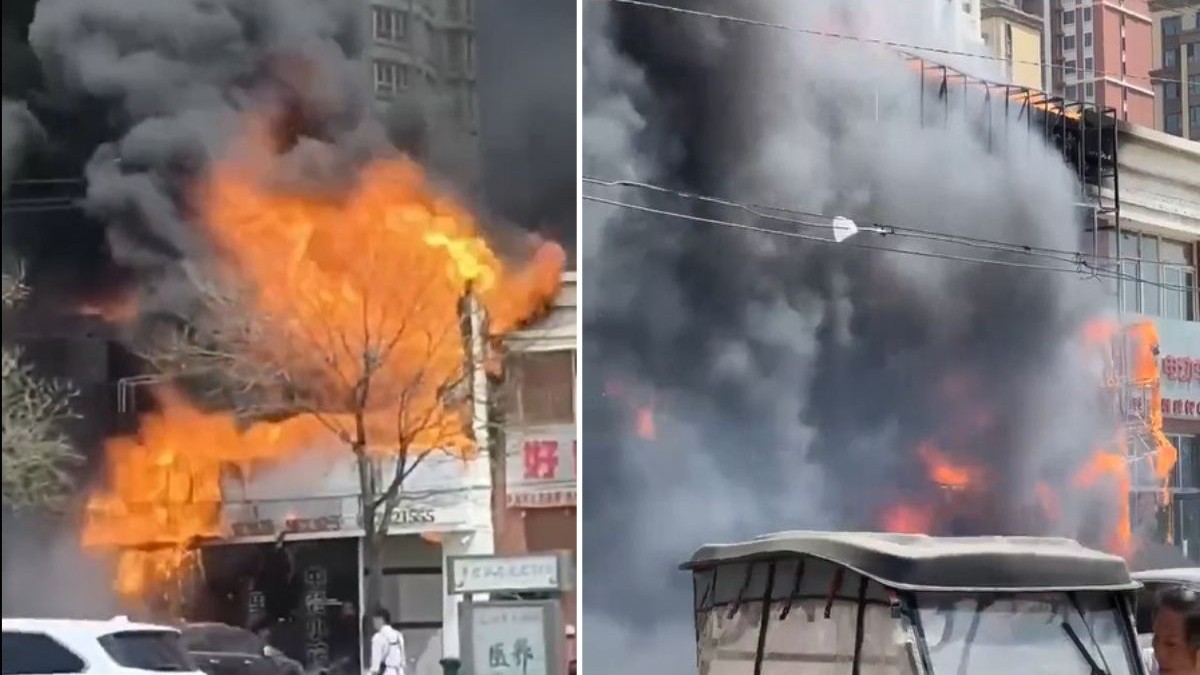 restaurant în flăcări în orașul Liaoyang din nord-estul Chinei