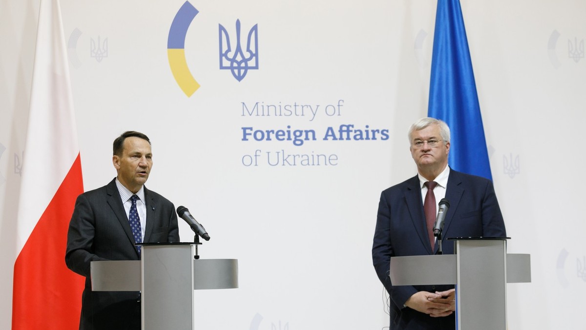 Radoslaw Sikorski (stânga), într-o conferință de presă la Kiev alături de omologul său ucrainean Andrii Sîbiha Foto: Profimedia