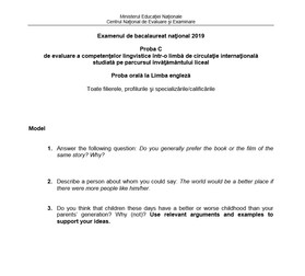 Subiecte BAC 2019 - Limba Engleză - Proba Orală