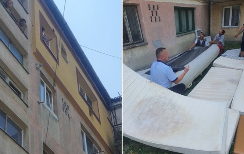 Un bărbat care amenința că se aruncă de la etajul patru, salvat după o oră de negocieri, la Bocșa. Cum s-a improvizat perna de salvare