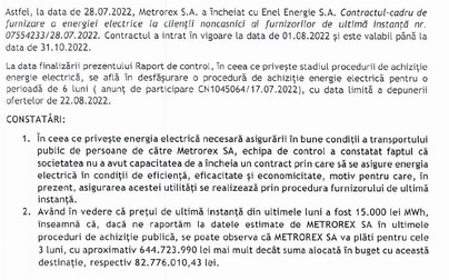 Extras din Raportul Corpului de Control al Ministerului Transporturilor trimis la Metrorex, datat 19 august, intrat în posesia Libertatea