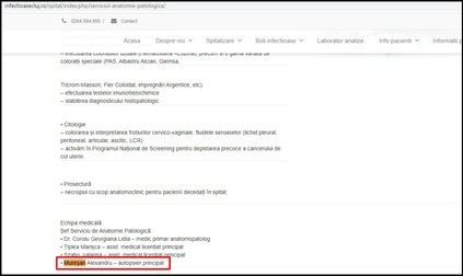 Mureșan, trecut ca autopsier la Spitalul de Boli Infecțioase Cluj-Napoca