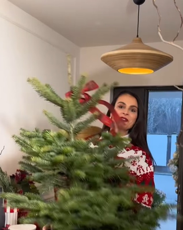 Imagini din casa Ancăi Serea, decorată de Crăciun. A împodobit doi brazi, unul e alb și excentric, iar altul e natural, în ghiveci